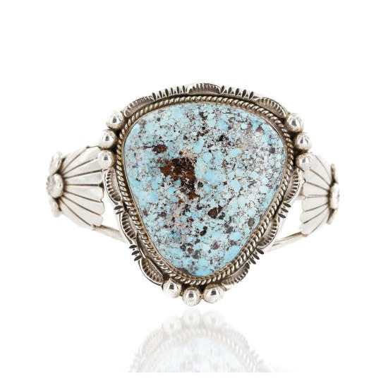 Handmade Certified Authentic Navajo .925 Sterling Silver Natural Spiderweb Turquoise Native American Bracelet 12675