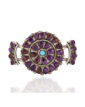 Handmade Certified Authentic Petit Point Zuni .925 Sterling Silver Natural Sugilite Turquoise Native American Bracelet 12686-2