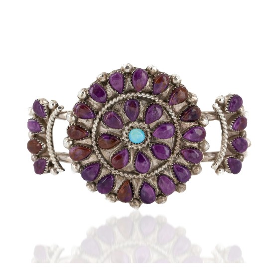 Handmade Certified Authentic Petit Point Zuni .925 Sterling Silver Natural Sugilite Turquoise Native American Bracelet 12686-2