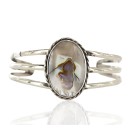 Handmade Certified Authentic Navajo Nickel Mother of Pearl Native American Bracelet 12800-0