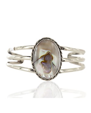 Handmade Certified Authentic Navajo Nickel Mother of Pearl Native American Bracelet 12800-0