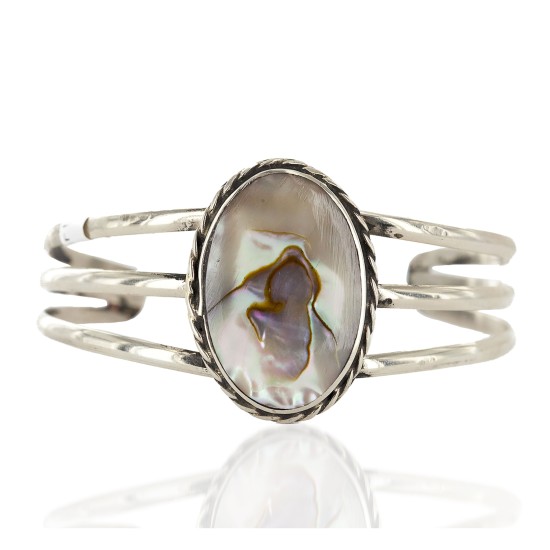 Handmade Certified Authentic Navajo Nickel Mother of Pearl Native American Bracelet 12800-0
