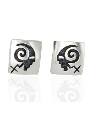 Handmade Certified Authentic Hopi .925 Sterling Silver Stud Native American Earrings 2 12855-5