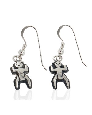 Handmade Kachina Certified Authentic Hopi .925 Sterling Silver Dangle Native American Earrings 12855-8