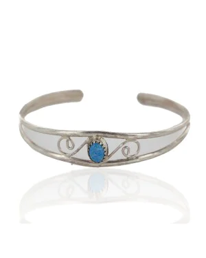 Handmade Navajo .925 Sterling Silver Natural Lapis Baby Native American Bracelet 12873