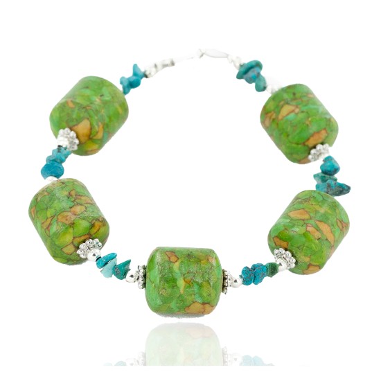 Certified Authentic Navajo .925 Sterling Silver Natural Turquoise and Composite Gaspeite Native American Bracelet 12892-2