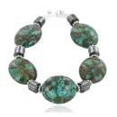 Navajo .925 Sterling Silver Composite Turquoise Hematite Bracelet 12892-3