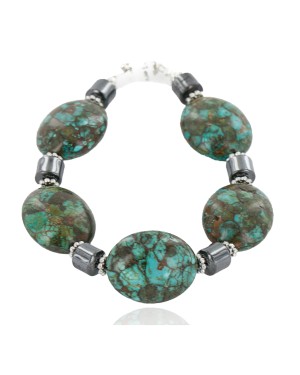 Certified Authentic Navajo .925 Sterling Silver Composite Turquoise Hematite Native American Bracelet 12892-3