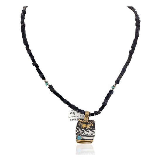 Horse 12kt Gold Filled and .925 Sterling Silver Handmade Certified Authentic Navajo Natural Turquoise Purple Goldstone Native American Necklace 14456-14-10225