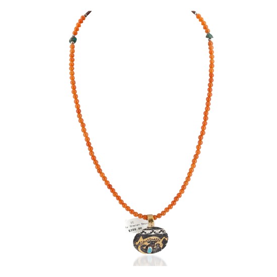 12kt Gold Filled .925 Sterling Silver Gecko Handmade Certified Authentic Navajo Natural Turquoise Carnelian Native American Necklace 14456-15163