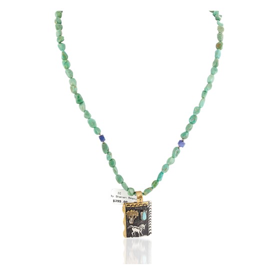 12kt Gold Filled .925 Sterling Silver Storyteller Handmade Certified Authentic Navajo Turquoise Lapis Native American Necklace 14456-5