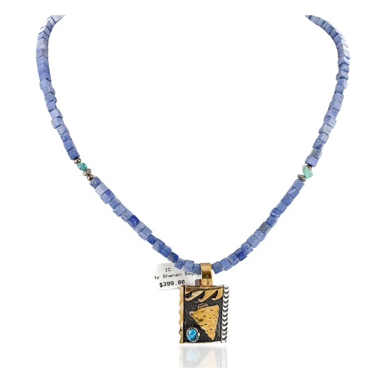 12kt Gold Filled and .925 Sterling Silver Handmade Arrow Certified Authentic Navajo Natural Turquoise and Lapis Native American Necklace 14456-7-25289