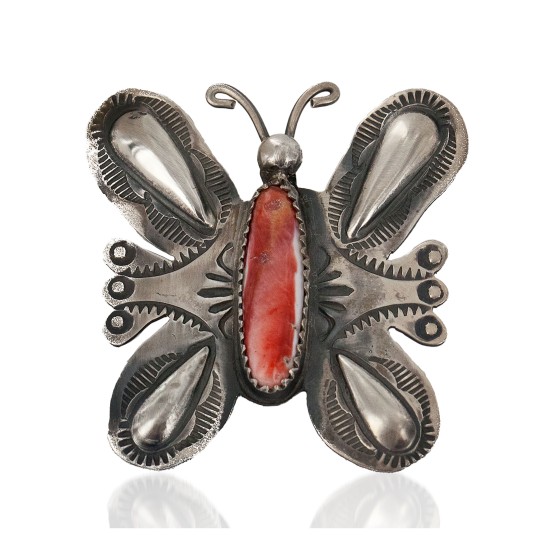 Certified Authentic Butterfly Handmade Navajo .925 Sterling Silver Natural Spiny Oyster Native American Pin and Pendant 14557