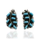 Handmade Zuni .925 Sterling Silver Clip Native American Earrings Natural Turquoise 14646