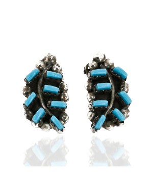 Certified Authentic Handmade Zuni .925 Sterling Silver Clip Native American Earrings Natural Turquoise 14646
