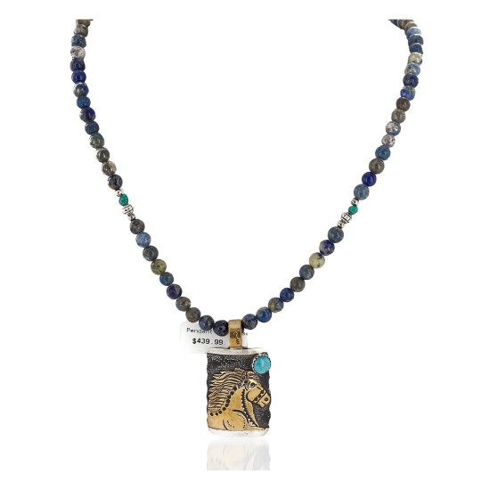 Horse 12kt Gold Filled and .925 Sterling Silver Handmade Certified Authentic Navajo Natural Lapis Turquoise Native American Necklace 14725-6-15834 Horse 12kt Gold Filled and .925 Sterling Silver Handmade Certified Authentic Navajo Natural Lapis Turquoise Native American Necklace 14725-6-15834