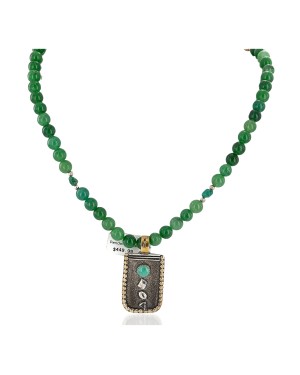 12kt Gold Filled and .925 Sterling Silver Handmade Certified Authentic Navajo Natural Jade Turquoise Native American Necklace 14746-13-15795