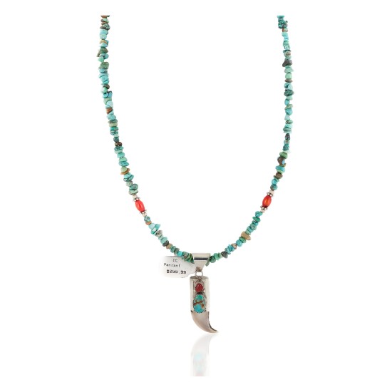 Certified Authentic .925 Sterling Silver Navajo Coral Natural Turquoise Claw Native American Necklace 14758-16029-6 Certified Authentic .925 Sterling Silver Navajo Coral Natural Turquoise Claw Native American Necklace 14758-16029-6
