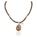 .925 Sterling Silver Handmade Certified Authentic Navajo Signed Natural Boulder Turquoise and Tigers Eye Native American Necklace 14815-15786
