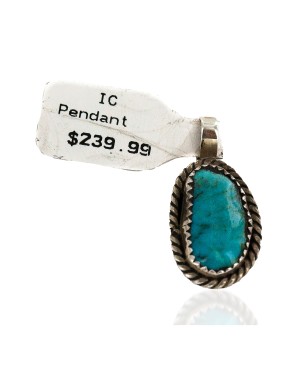 .925 Sterling Silver Certified Authentic Navajo Natural Turquoise Native American Pendant 14907