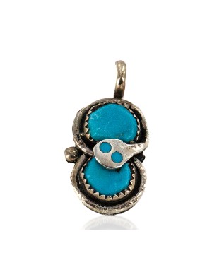 .925 Sterling Silver Snake Certified Authentic Zuni Natural Turquoise Native American Pendant 14922