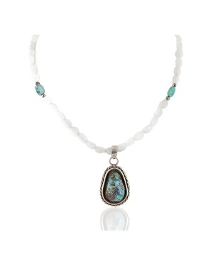.925 Sterling Silver Handmade Certified Authentic Navajo & Natural Turquoise Quartz Native American Necklace 14936-15771-5