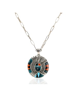 .925 Sterling Silver Handmade Certified Authentic Navajo Natural Turquoise Native American Necklace 14983-102248