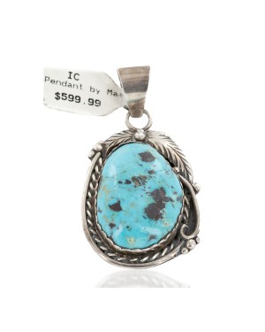 Certified Authentic .925 Sterling Silver Handmade Navajo Natural Turquoise Native American Pendant 14993