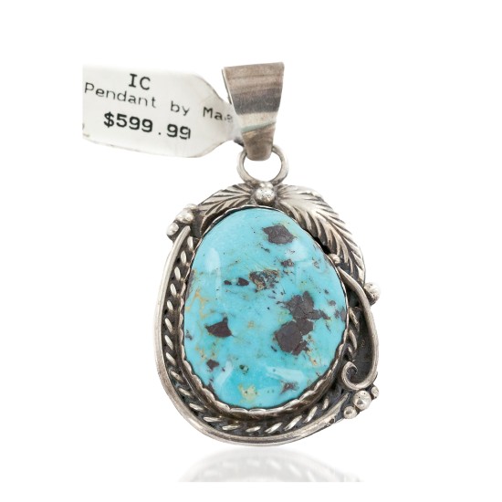 Certified Authentic .925 Sterling Silver Handmade Navajo Natural Turquoise Native American Pendant 14993