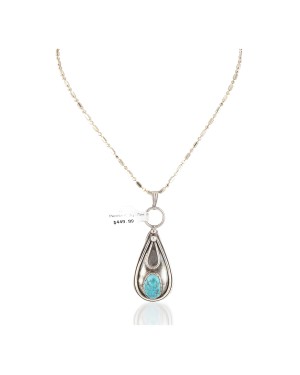 .925 Sterling Silver Handmade Certified Authentic Navajo Natural Turquoise Native American Necklace 15000