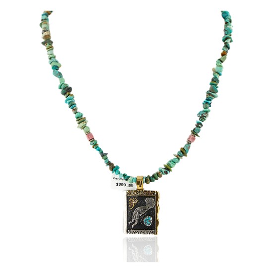 $590 12kt Gold Filled And .925 Sterling Silver Handmade KOKOPELI Certified Authentic Navajo Natural Turquoise Native American Necklace 15000-9