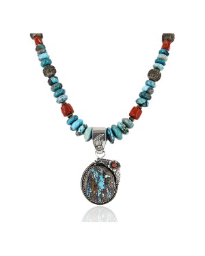 Handmade Certified Authentic Mae Peshlakei Navajo .925 Sterling Silver Turquoise Native American Necklace 15014