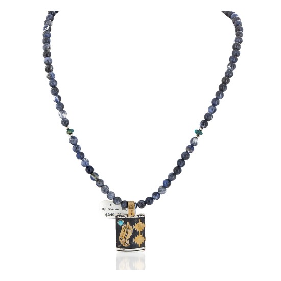 12kt Gold Filled and .925 Sterling Silver Handmade Feather Certified Authentic Navajo Natural Lapis and Turquoise Native American Necklace 15034-27-10225 12kt Gold Filled and .925 Sterling Silver Handmade Feather Certified Authentic Navajo Natural Lapis and Turquoise Native American Necklace 15034-27-10225