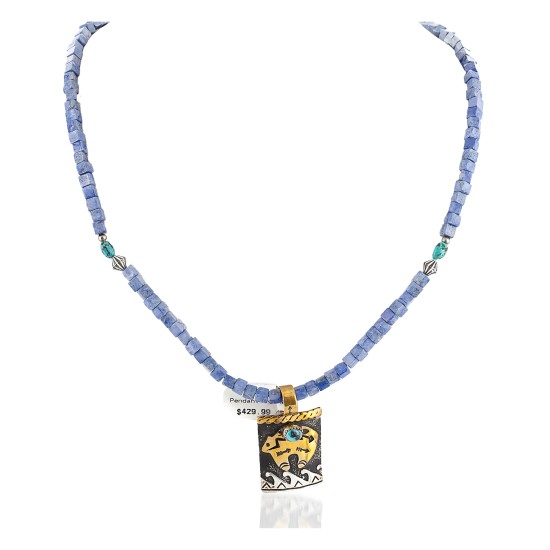 12kt Gold Filled and .925 Sterling Silver Handmade Bear Certified Authentic Navajo Natural Turquoise and Lapis Native American Necklace 15036-40-10225 12kt Gold Filled and .925 Sterling Silver Handmade Bear Certified Authentic Navajo Natural Turquoise and Lapis Native American Necklace 15036-40-10225