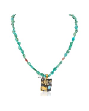 12kt Gold Filled and .925 Sterling Silver Handmade Certified Authentic Storyteller Navajo Turquoise Charoite Native American Necklace 15036-8-15781