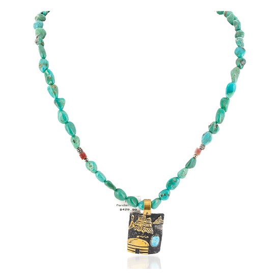 12kt Gold Filled and .925 Sterling Silver Handmade Certified Authentic Storyteller Navajo Turquoise Charoite Native American Necklace 15036-8-15781