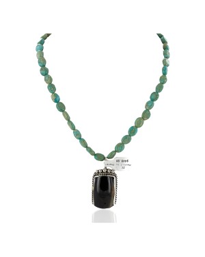 Certified Authentic .925 Sterling Silver Handmade Natural Turquoise and Tigers Eye Native American Necklace 15037-15338