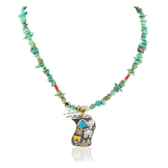 12kt Gold Filled and .925 Sterling Silver Wavy Storyteller Handmade Certified Authentic Navajo Coral Turquoise Native American Necklace 15037-21-15781 12kt Gold Filled and .925 Sterling Silver Wavy Storyteller Handmade Certified Authentic Navajo Coral Turquoise Native American Necklace 15037-21-15781