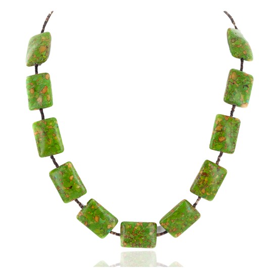 Certified Authentic Navajo .925 Sterling Silver Composite Gaspeite Native American Necklace 15214-15