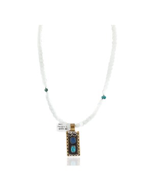 12kt Gold Filled and .925 Sterling Silver Handmade Certified Authentic Navajo Natural Turquoise Lapis Quartz Native American Necklace 15362-750234-2