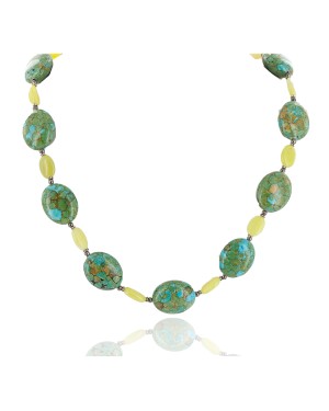 Certified Authentic .925 Sterling Silver Navajo Natural Agate and Composite Turquoise Native American Necklace 15380-65