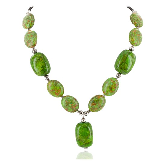 Certified Authentic Navajo .925 Sterling Silver Composite Gaspeite Native American Necklace 15390