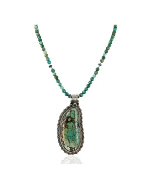 Large Handmade Certified Authentic Navajo .925 Sterling Silver Turquoise Native American Necklace 15753