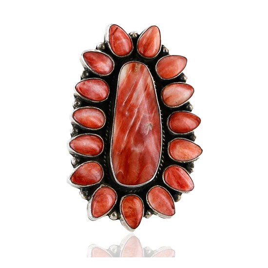 Handmade Certified Authentic Flower Signed Navajo .925 Sterling Silver Spiny Oyster Native American Ring  16421