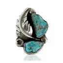 Handmade Signed Carved Flower Navajo .925 Sterling Silver Natural Turquoise Native American Ring 16502