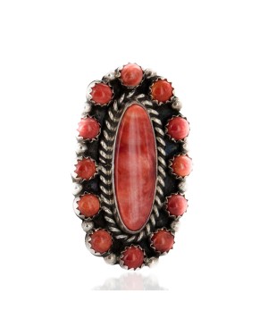 925 Sterling Silver Handmade Certified Authentic Navajo Natural Spiny Oyster Native American Ring  16607