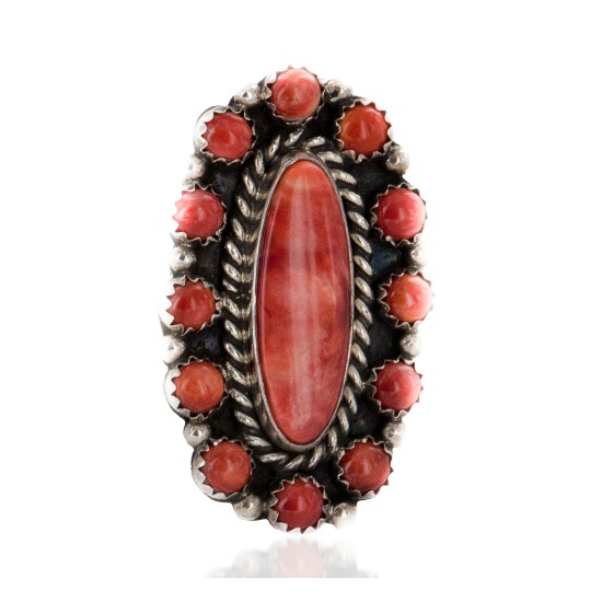 925 Sterling Silver Handmade Certified Authentic Navajo Natural Spiny Oyster Native American Ring  16607
