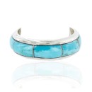 Handmade Inlaid Signed Navajo .925 Sterling Silver Natural Turquoise Native American Ring 16625