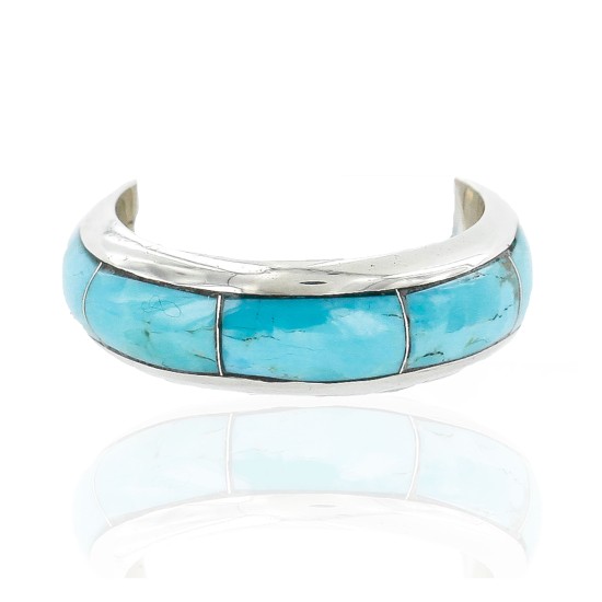 Handmade Certified Authentic Inlaid Signed Navajo .925 Sterling Silver Natural Turquoise Native American Ring  16625