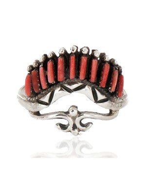 Handmade Certified Authentic Signed Zuni .925 Sterling Silver Natural Spiny Oyster Native American Ring  16655